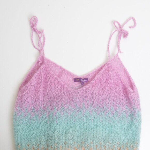 Rose Carmine Handknit Mohair Wool Blend Ombré Tank Top Pastel Rainbow Size 1 - Picture 4 of 12